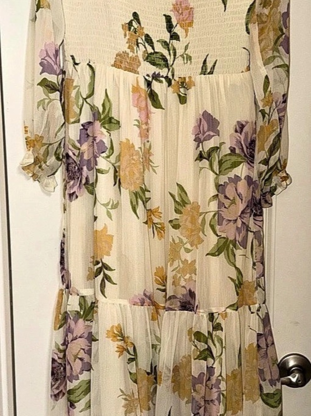 Floral Maxi Dress in Cream & Purple Like New